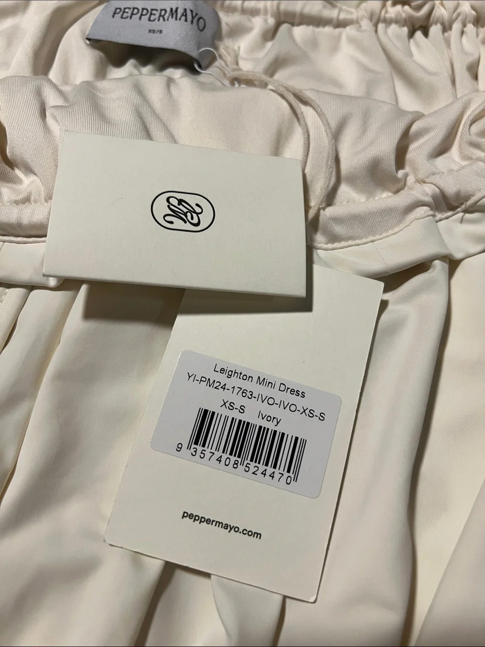 NWT Peppermayo Leighton Strapless Mini Dress Ivory Cream Drawstring Women’s XS/S - Picture 10 of 14